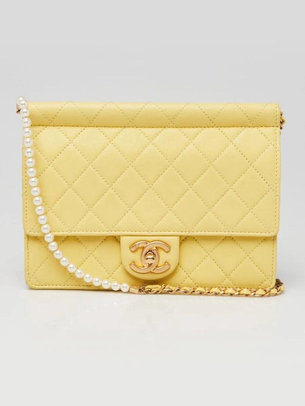 Chanel Pink Quilted Lambskin Leather Pearl Chain Flap Bag
